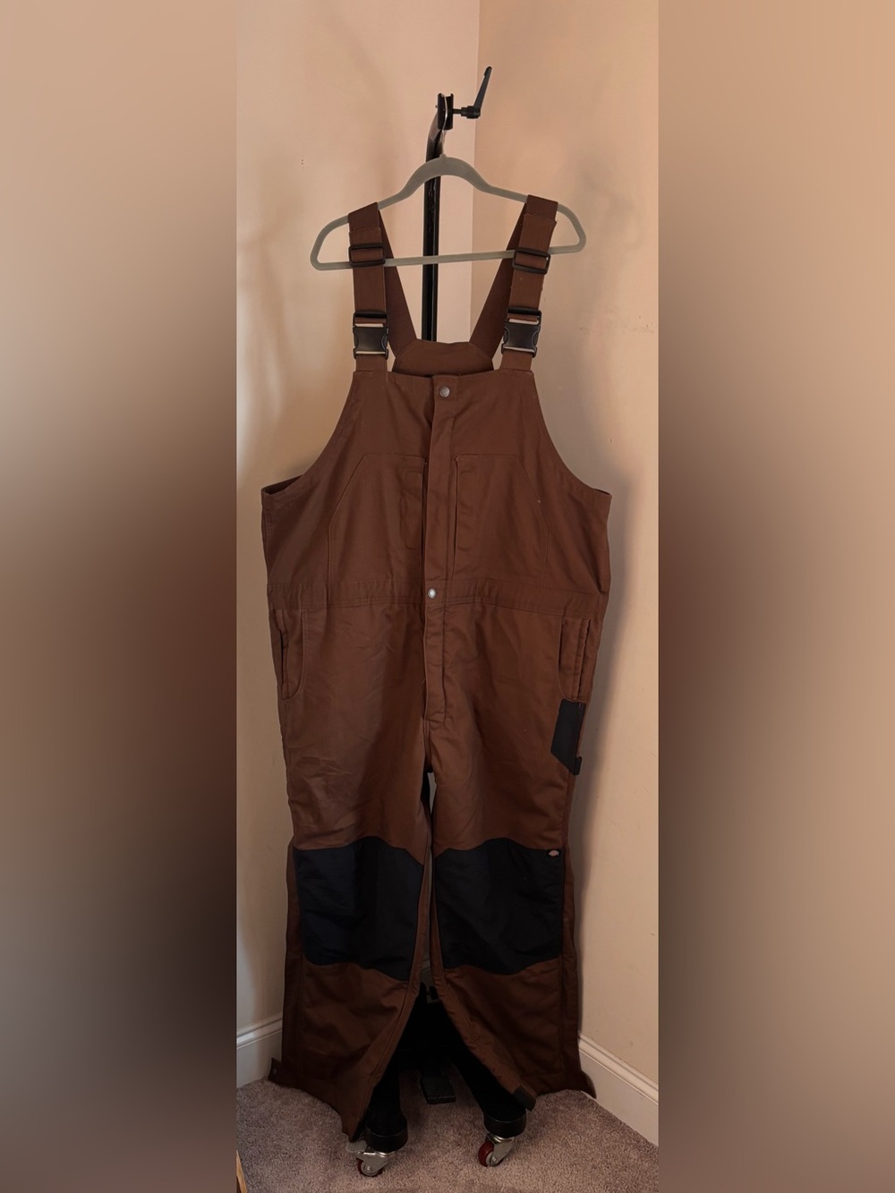 Dickies Brown Cargo Work Bib Overalls with Black Knee Panels